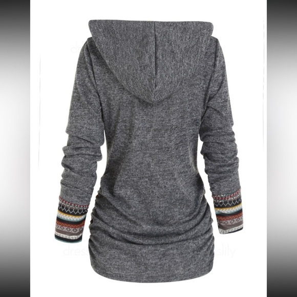 Twisted Cable Knit Plaid Print Hooded
Sweater Button Ruched Neck
Sweater. XL NWT - Picture 8 of 9